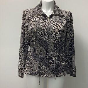 Chicos zenergy Black and tan Paisley Jacket size 2/L
